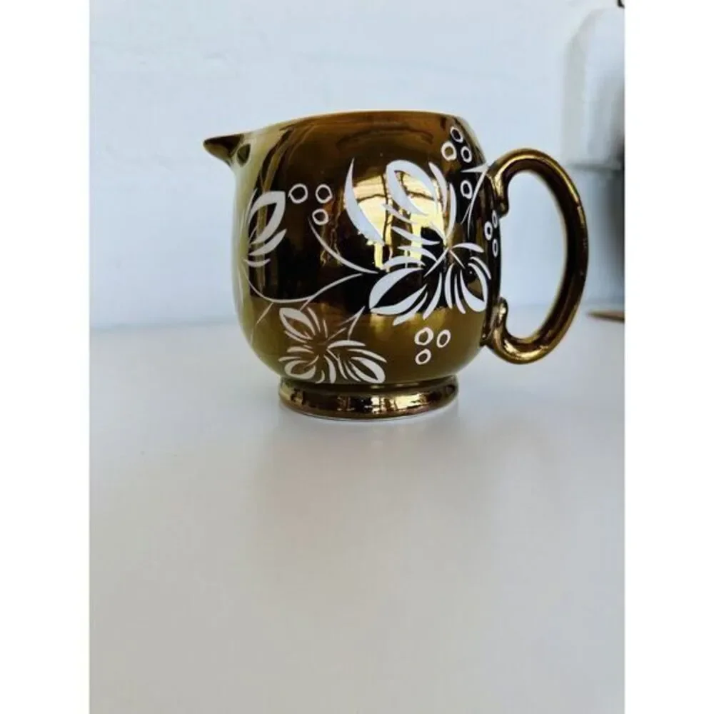 VTG Price Kensington Pitcher/Creamer Copper Tone Hand‎ Painted Floral See Photos